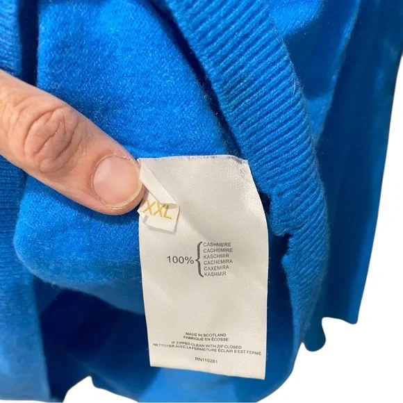DUKE OF SCOTLAND Men’s Vibrant Blue V-Neck Cashmere Sweater Size XXL shrunk to L - Picture 8 of 12